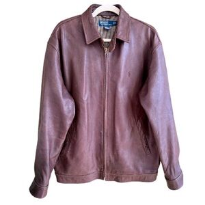 90s Vintage Polo Ralph Lauren Men's Leather Jacket Size Medium